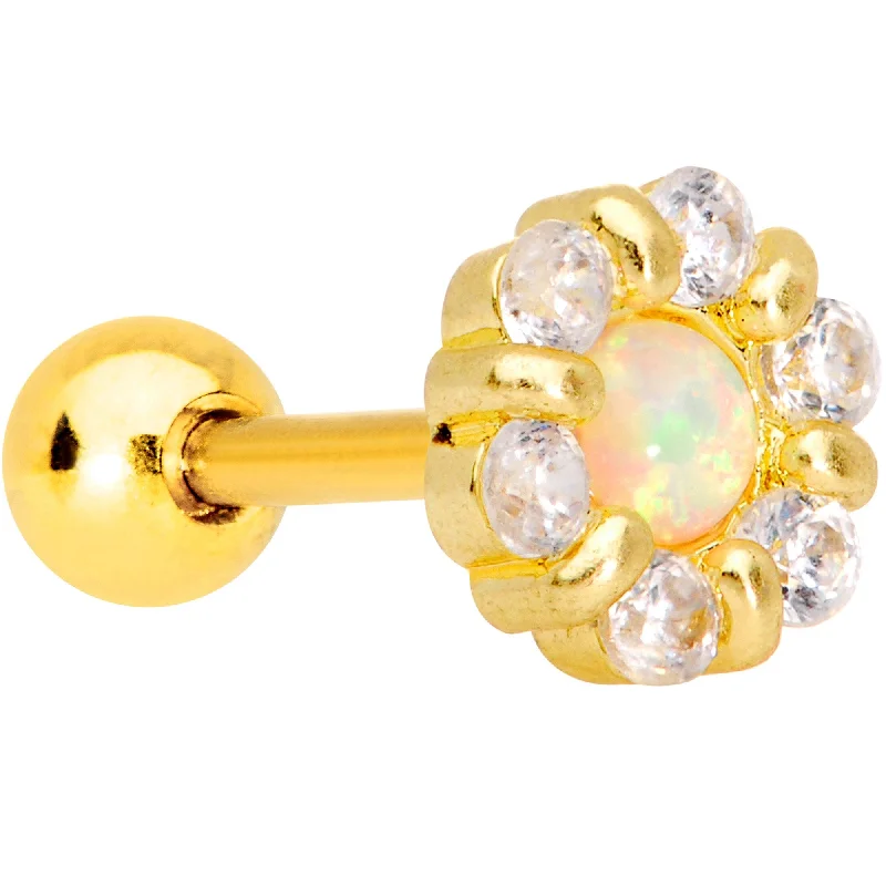 Women's Earrings – Elegant Designs for Every Personality--White Synthetic Opal Gold PVD Round Flower Tragus Cartilage Earring Women's Earrings – Elegant Designs for Every Personality--White Synthetic Opal Gold PVD Round Flower Tragus Cartilage Earring