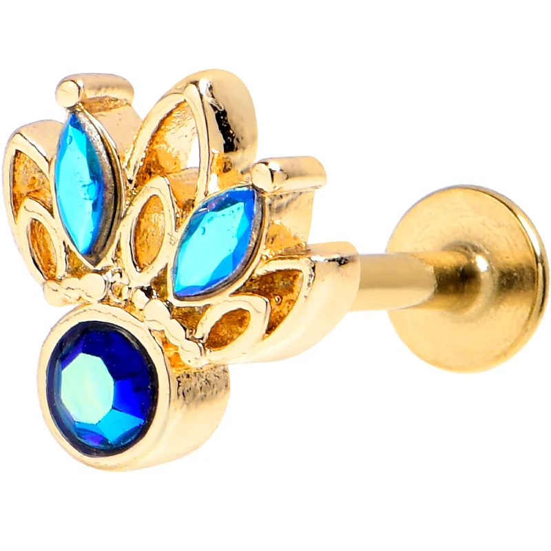 Classic Lip Rings with Simple Elegance16 Gauge 5/16 Blue Gem Gold Tone Filigree Tiara Labret Monroe Tragus