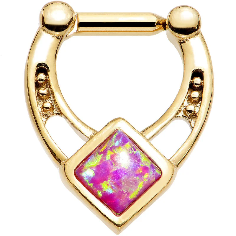 Nose Rings for Urban Look -14 Gauge 1/4 Pink Faux Opal Gold Anodized Glamour Septum Clicker Nose Rings for Urban Look -14 Gauge 1/4 Pink Faux Opal Gold Anodized Glamour Septum Clicker