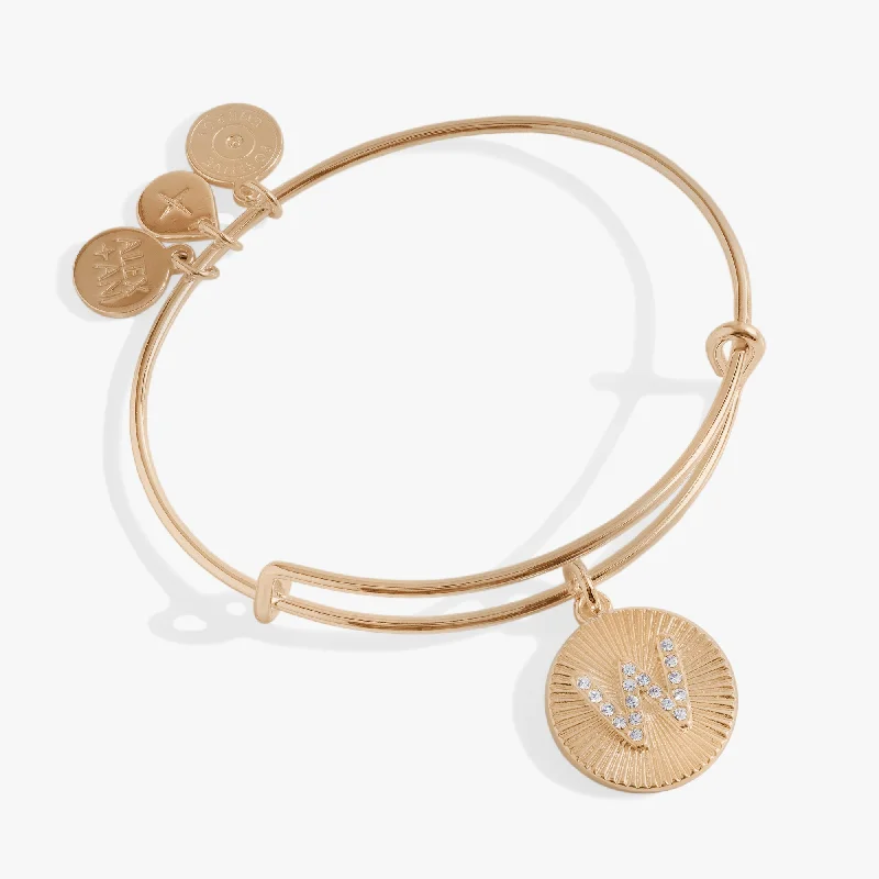 Silver Bangles for Women-Initial W Pave Starburst Texture Bangle