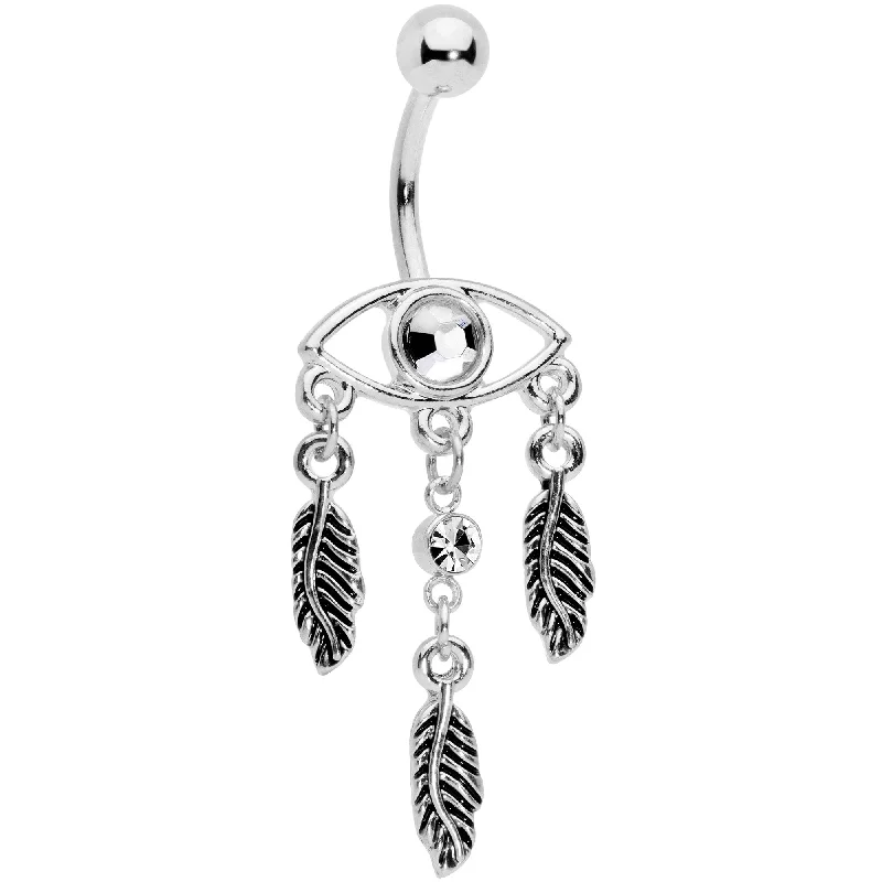 Belly Rings with Unique Designs for Custom Style -Clear Gem Vision of Feathers Dangle Belly Ring Belly Rings with Unique Designs for Custom Style -Clear Gem Vision of Feathers Dangle Belly Ring