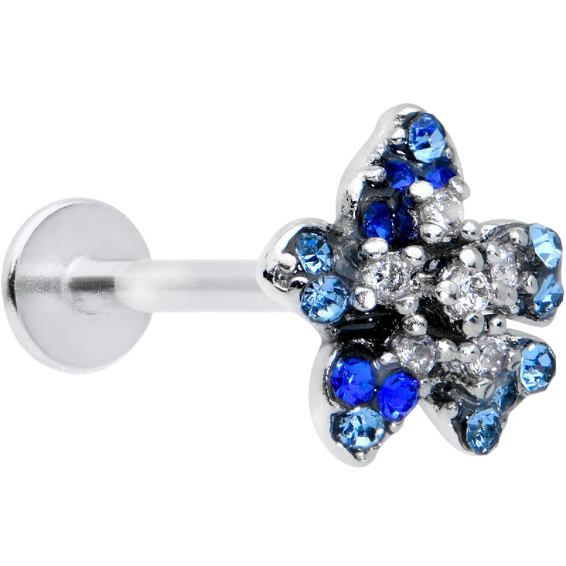Custom Lip Rings for Personalized Appeal16 Gauge 5/16 Clear Blue Gem Evening Flower Labret Monroe Tragus