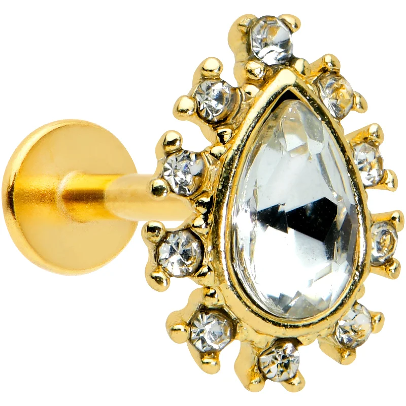 Lip Rings with Shiny Gemstones16 Gauge 5/16 Clear Gem Gold Tone Drop Labret Monroe Tragus