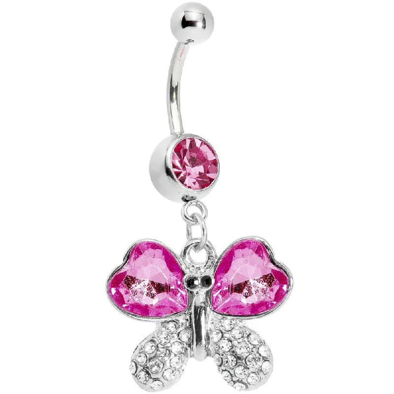 Elegant Belly Rings for Fashion-Forward Looks -Pink Gem Heart Winged Butterfly Belly Ring Elegant Belly Rings for Fashion-Forward Looks -Pink Gem Heart Winged Butterfly Belly Ring