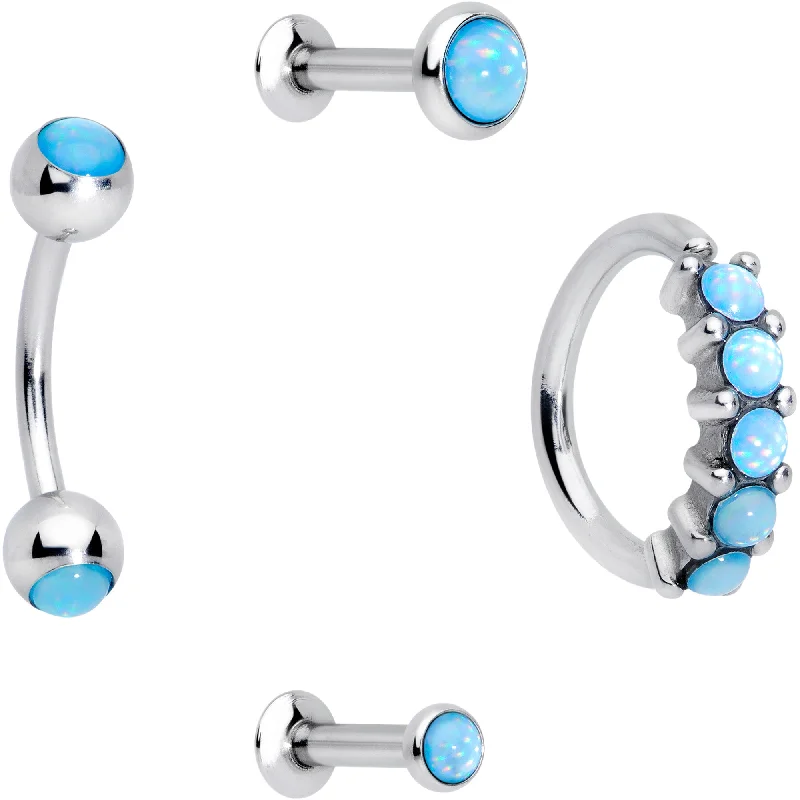 Affordable Lip Rings with Elegant Designs16 Gauge Blue Orb Septum Labret Cartilage Tragus Set of 4