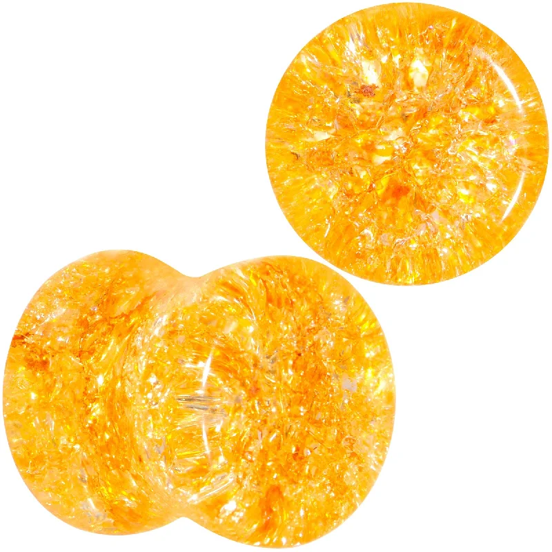 Women's Earrings – Elegant Designs for Every Personality--Yellow Shattered Glass Mellow Sunshine Saddle Plug Set 6mm to 16mm