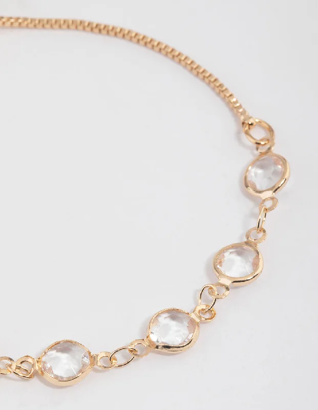 Natural Stone Bangles for Women-Gold Circle Glass Stone Toggle Bracelet