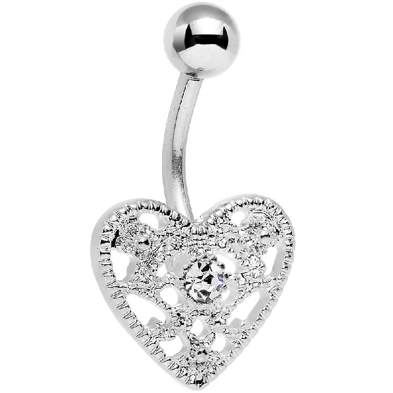 Statement Belly Rings for Bold Style -Clear Gem Heavy Heart Belly Ring