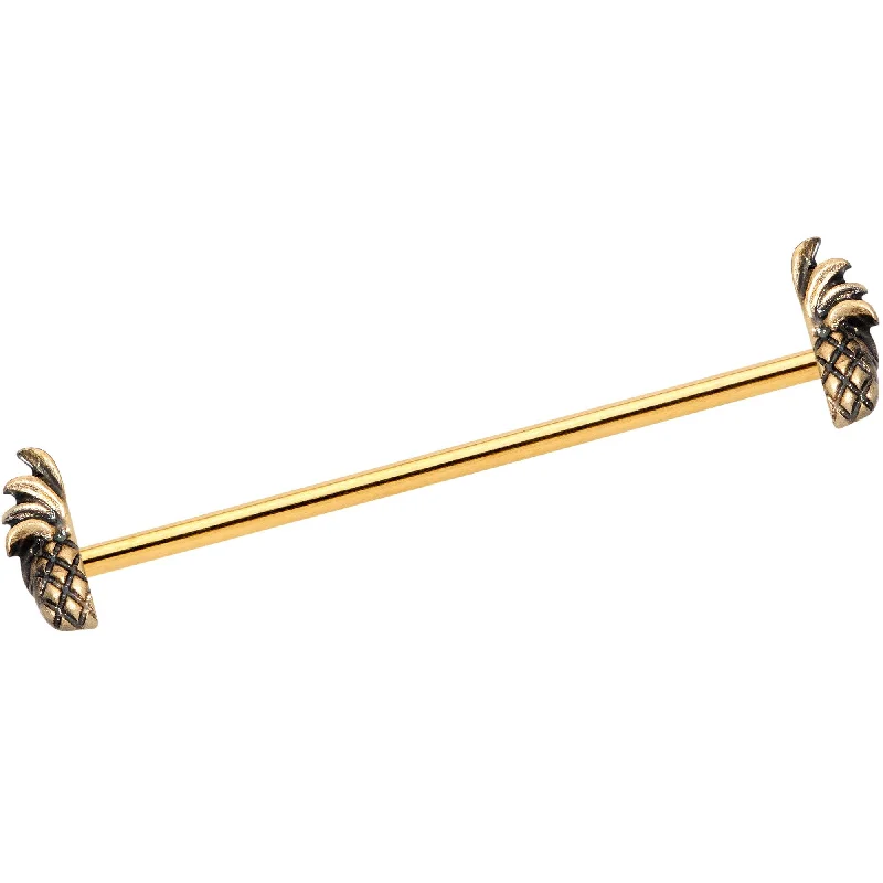 Women's Earrings – Elegant Designs for Every Personality--14 Gauge Gold Tone Split Pineapple Ends Industrial Barbell 38mm
