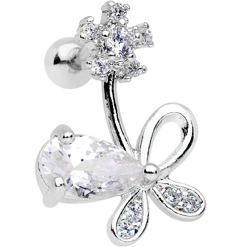 Women's Earrings – Elegant Designs for Every Personality--Clear CZ Gem Glamour Bow Right Cartilage Tragus Earring