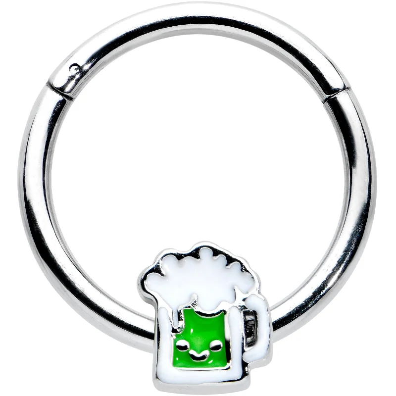 Nose Rings with Sparkling Diamonds -16 Gauge 3/8 Sweet Happy Green Beer St Patricks Hinged Segment Ring Nose Rings with Sparkling Diamonds -16 Gauge 3/8 Sweet Happy Green Beer St Patricks Hinged Segment Ring