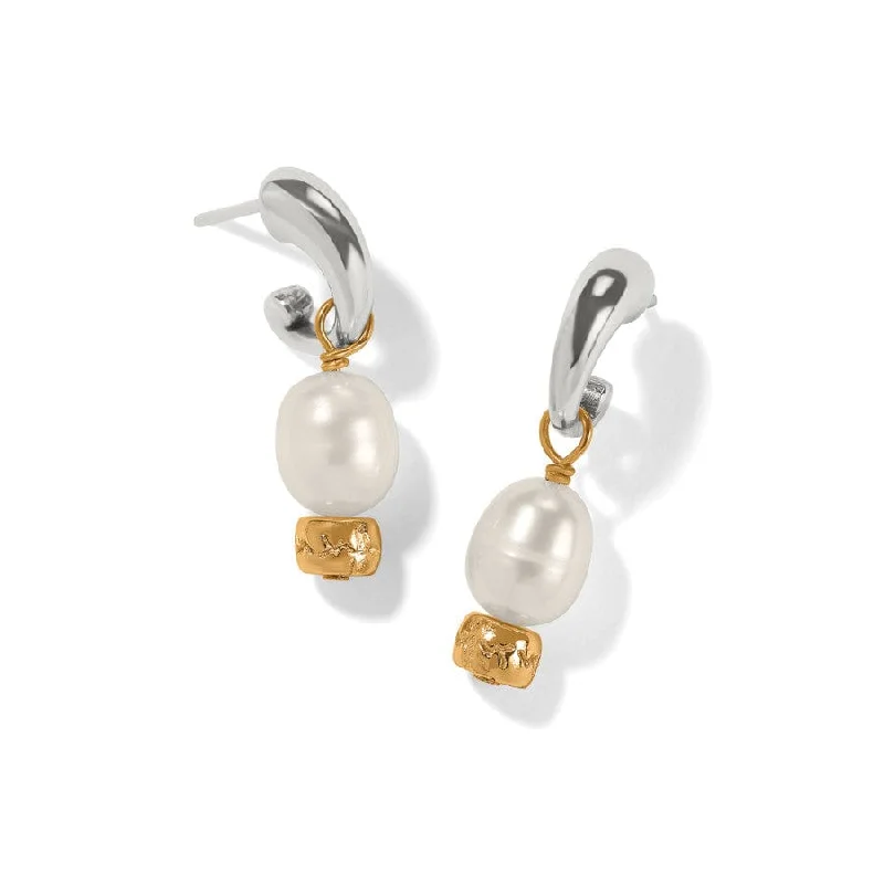 Women's Earrings – Elegant Designs for Every Personality--Meridian Petite Pearl Two Tone Post Hoop Earrings