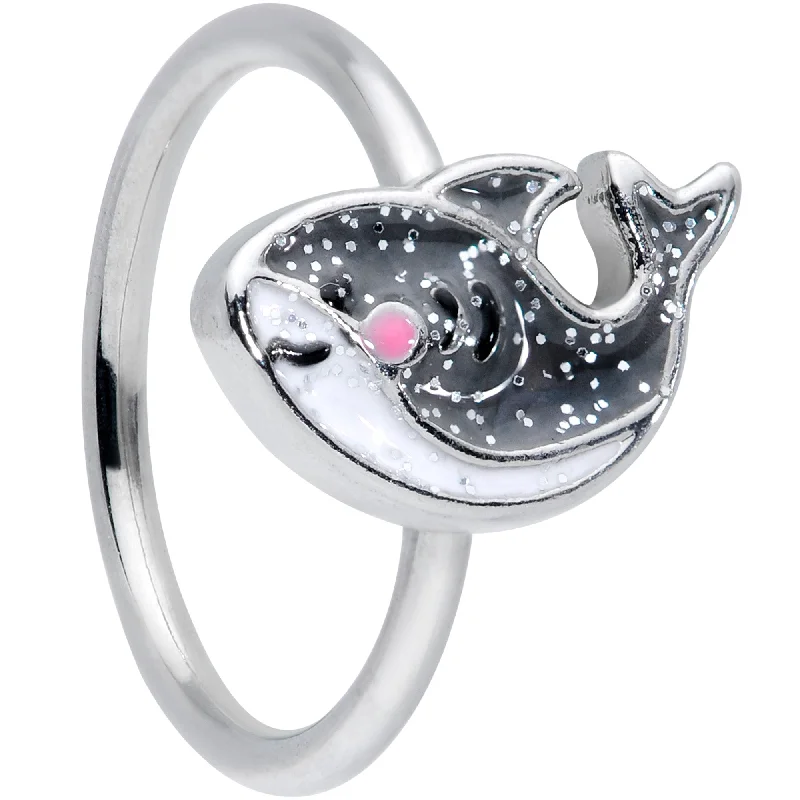 Designer Nose Rings for Chic Looks -18 Gauge 3/8 Sweet Smiling Whale Nose Nose Hoop