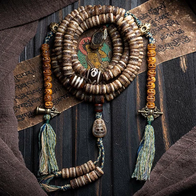 Men's Leather Cuff Bracelets with Engraving-Buddha Stones Tibetan 108 Mala Beads Yak Bone Dzi Bead The Lord of the Corpse Forest Strength Bracelet Men's Leather Cuff Bracelets with Engraving-Buddha Stones Tibetan 108 Mala Beads Yak Bone Dzi Bead The Lord of the Corpse Forest Strength Bracelet