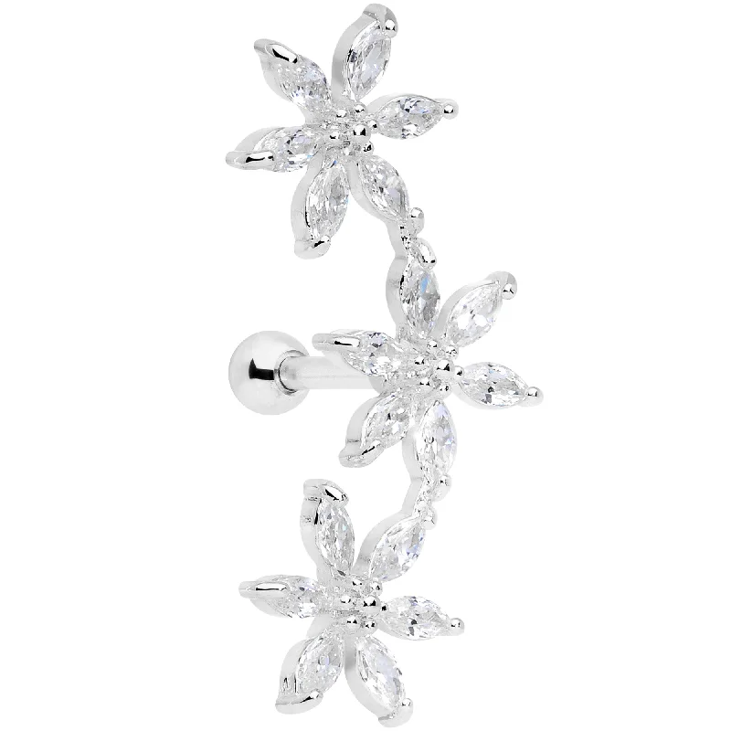 Women's Earrings – Elegant Designs for Every Personality--16 Gauge 1/4 Clear CZ Gem Tri Flower Cartilage