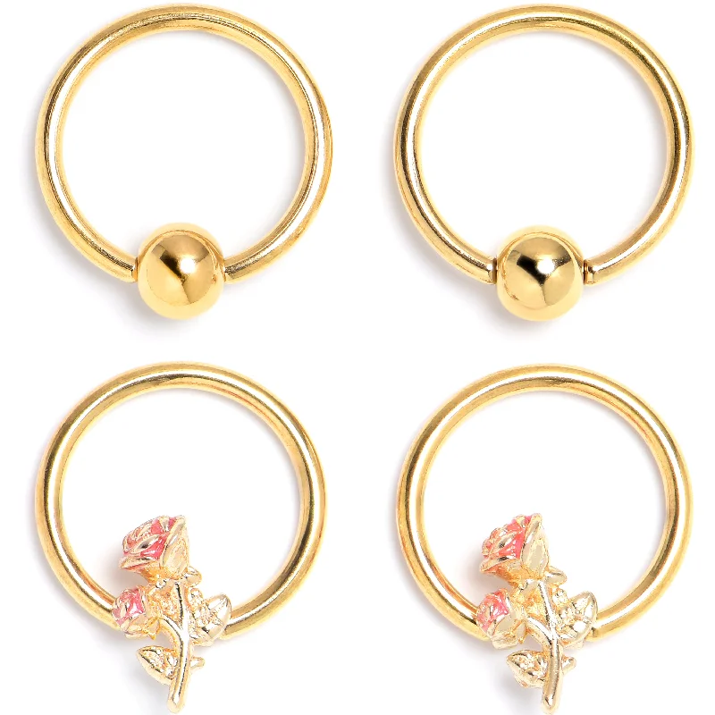 Lip Rings with Vintage Appeal16 Gauge 3/8 Gold Tone Regal Rose BCR Captive Ring Set of 4
