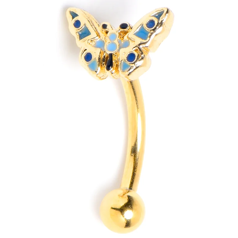 Women's Earrings – Elegant Designs for Every Personality--16 Gauge 5/16 Gold Tone Evening Butterfly Curved Eyebrow Ring Women's Earrings – Elegant Designs for Every Personality--16 Gauge 5/16 Gold Tone Evening Butterfly Curved Eyebrow Ring