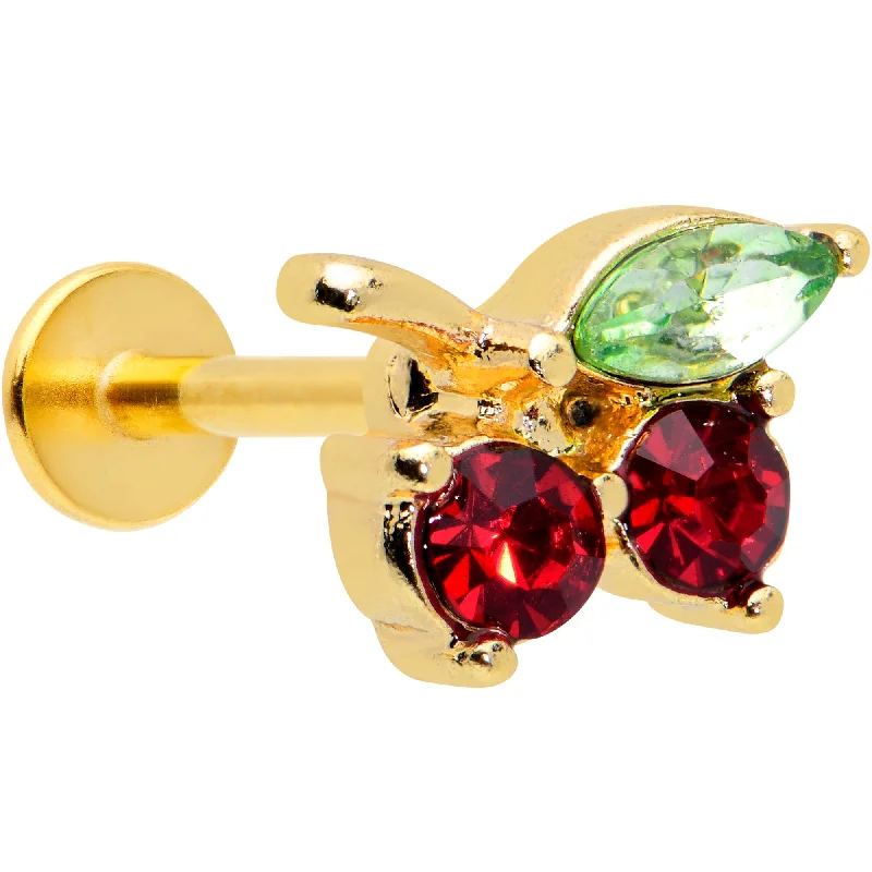 Bold Lip Rings for Statement Style16 Gauge 5/16 Red Gem Gold Hue Tasty Cherry Fruit Labret Monroe Tragus