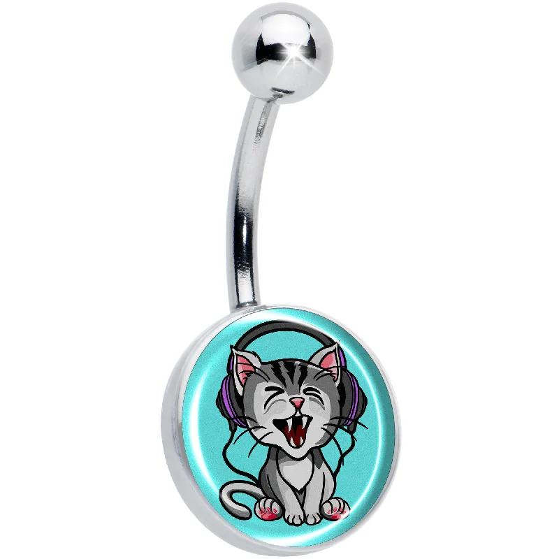 Stylish Belly Rings for Bold Fashion Statements -Heavy Metal Kitty Cat Belly Ring