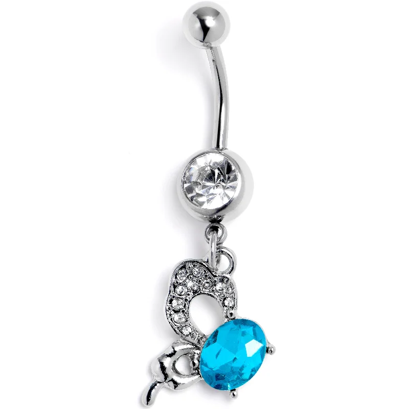Comfortable Belly Rings for Chic Fashion -Clear Blue CZ Gem Abstract Style Butterfly Dangle Belly Ring Comfortable Belly Rings for Chic Fashion -Clear Blue CZ Gem Abstract Style Butterfly Dangle Belly Ring