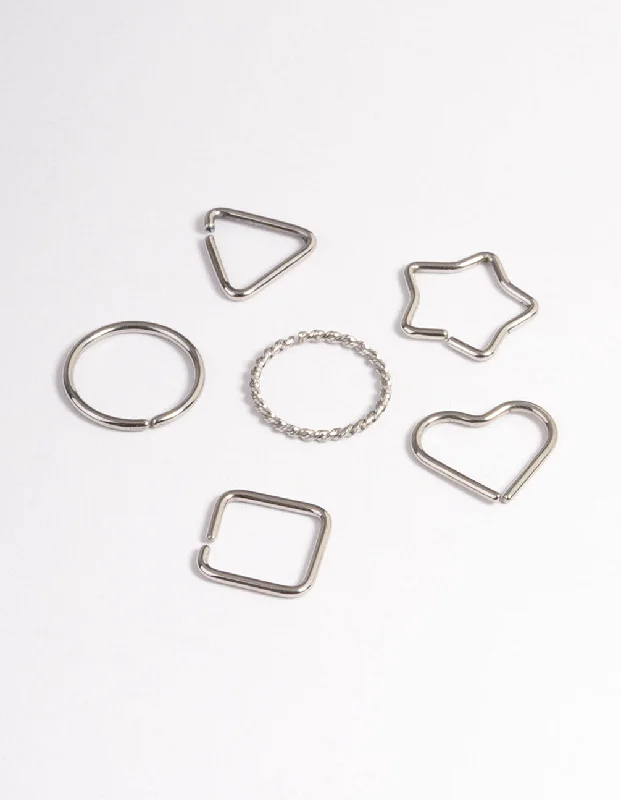 Nose Rings for Classic Looks -Surgical Steel Geometric Rings Nose Stud 6-Pack