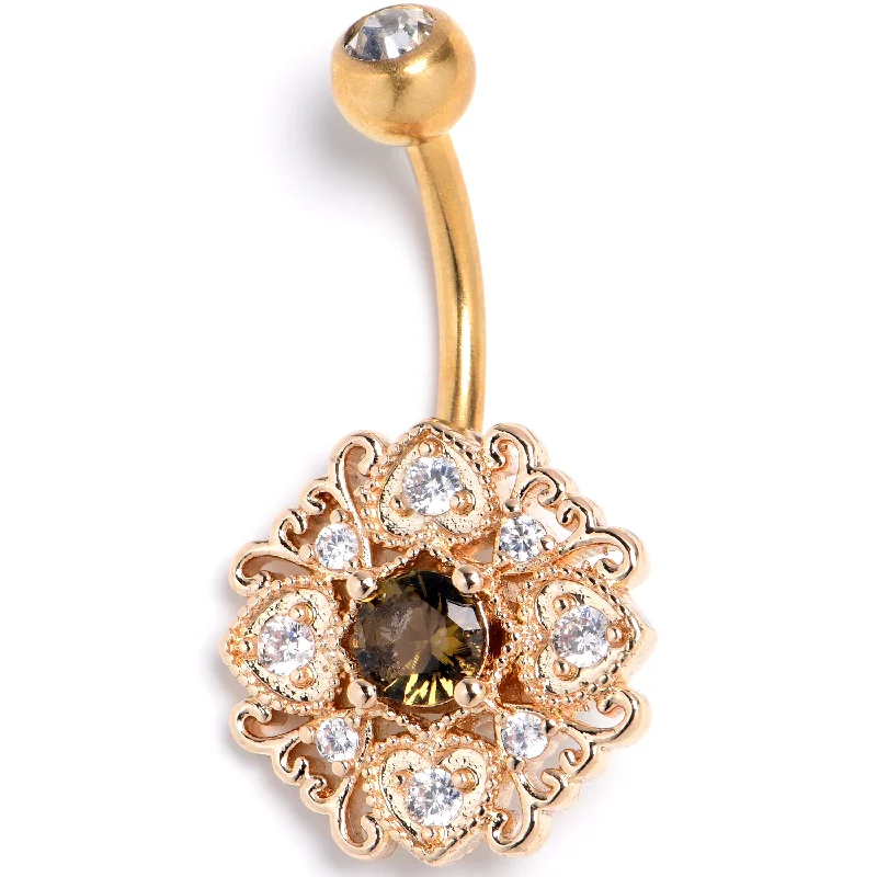 Comfortable Belly Rings for Chic and Stylish Fashion -Yellow Clear Gem Gold Tone Luxe Heart Belly Ring Comfortable Belly Rings for Chic and Stylish Fashion -Yellow Clear Gem Gold Tone Luxe Heart Belly Ring