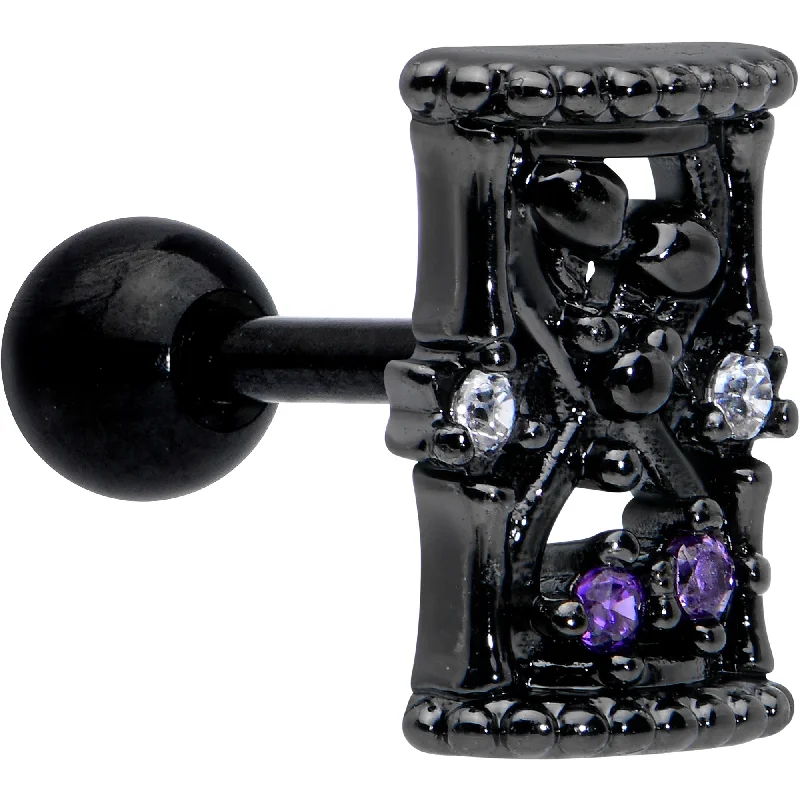 Women's Earrings – Elegant Designs for Every Personality--16 Gauge 1/4 Purple Gem Black Gothic Hourglass Cartilage Tragus Earring Women's Earrings – Elegant Designs for Every Personality--16 Gauge 1/4 Purple Gem Black Gothic Hourglass Cartilage Tragus Earring