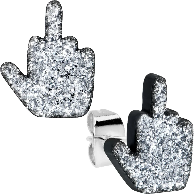 Women's Earrings – Elegant Designs for Every Personality--Silver Glitter Middle Finger Stud Earrings Set