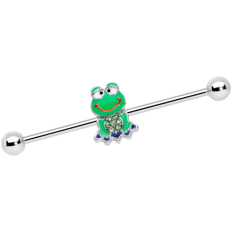 Women's Earrings – Elegant Designs for Every Personality--14 Gauge Green Gem Green Goofy Frog Industrial Barbell 38mm Women's Earrings – Elegant Designs for Every Personality--14 Gauge Green Gem Green Goofy Frog Industrial Barbell 38mm