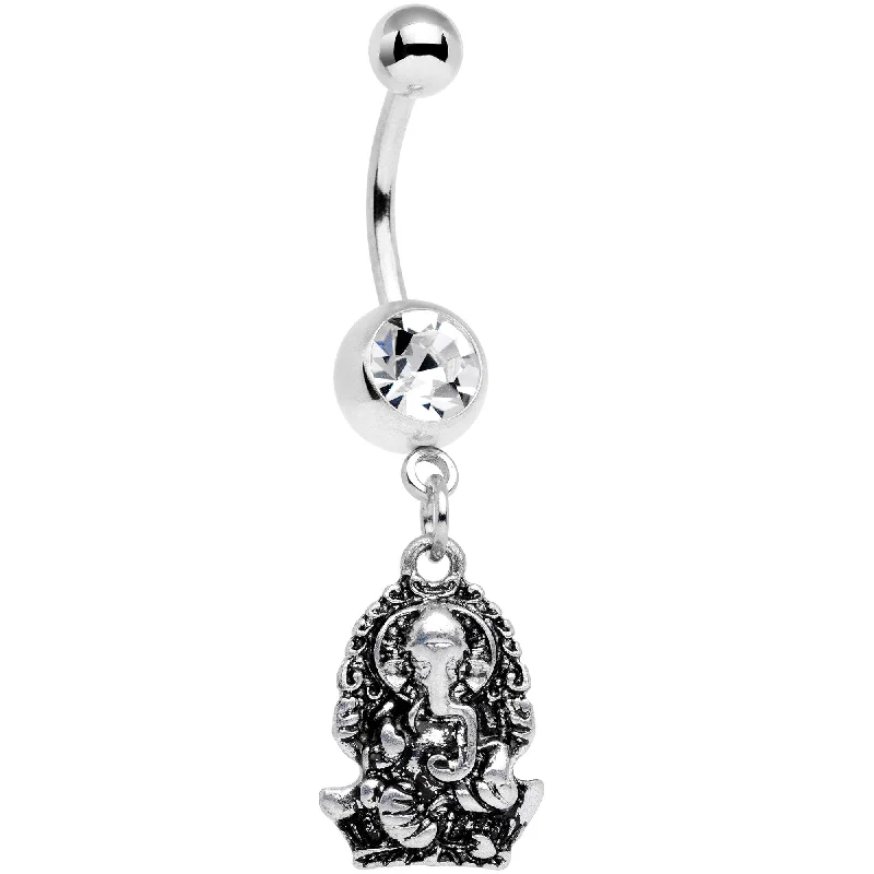 Belly Rings with Gemstones for Sparkling Style -Clear Gem Sacred Elephant Dangle Belly Ring Belly Rings with Gemstones for Sparkling Style -Clear Gem Sacred Elephant Dangle Belly Ring