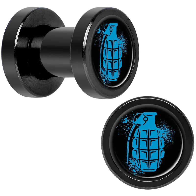 Women's Earrings – Elegant Designs for Every Personality--Blue Grenade Black Anodized Screw Fit Plug Set 4 Gauge