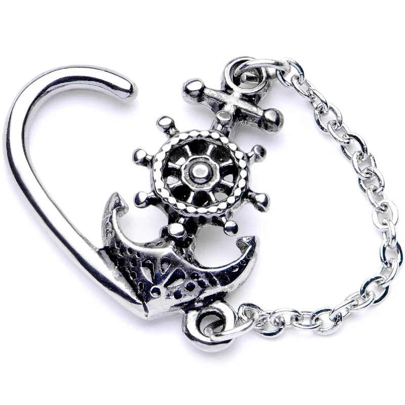 Women's Earrings – Elegant Designs for Every Personality--16 Gauge 3/8 Nautical Anchor Chain Dangle Left Heart Closure Ring