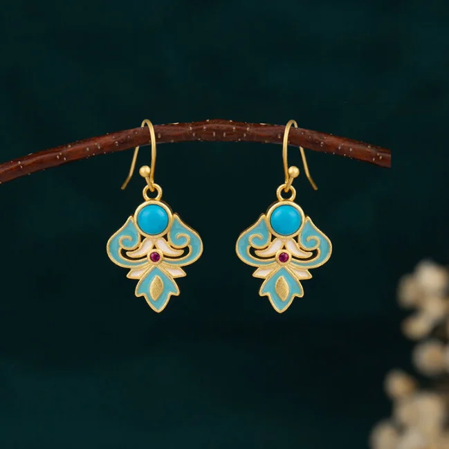 Women's Earrings – Elegant Designs for Every Personality--Buddha Stones Copper Enamel Turquoise Positive Drop Earrings Women's Earrings – Elegant Designs for Every Personality--Buddha Stones Copper Enamel Turquoise Positive Drop Earrings