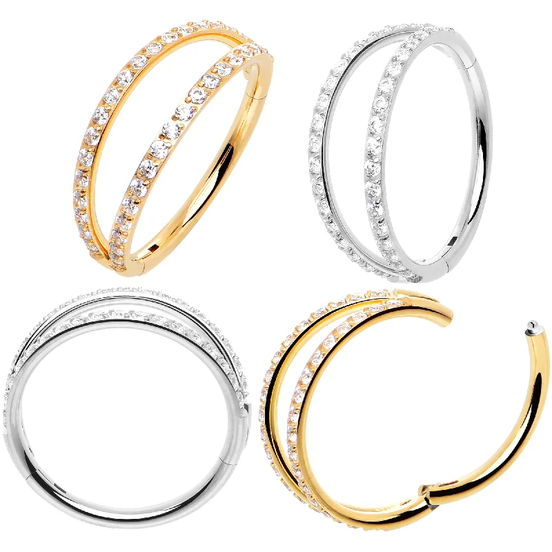 Stylish Nose Rings for Pierced Ears -Micro Gem Titanium Hinged Double Nose Hoop