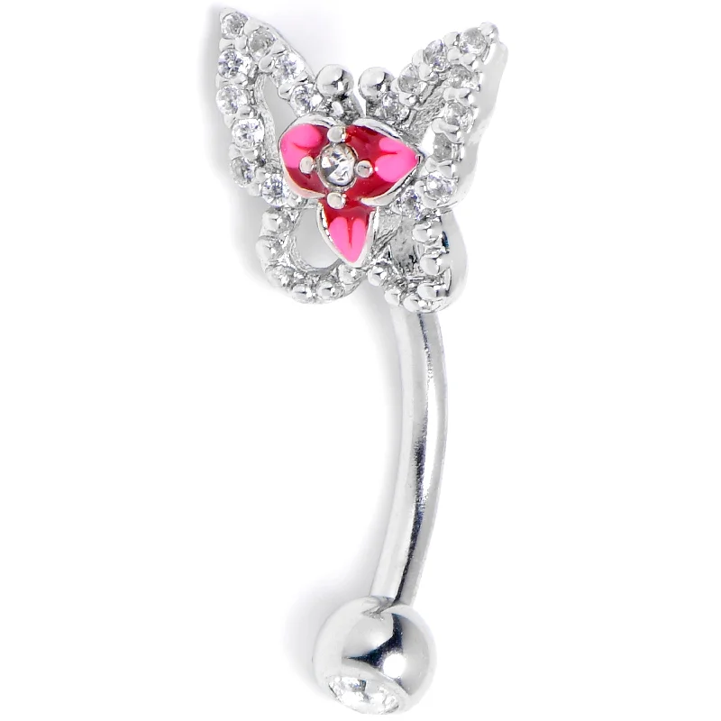 Women's Earrings – Elegant Designs for Every Personality--16 Gauge 5/16 Clear Gem Fabulous Butterfly Pink Curved Eyebrow Ring Women's Earrings – Elegant Designs for Every Personality--16 Gauge 5/16 Clear Gem Fabulous Butterfly Pink Curved Eyebrow Ring