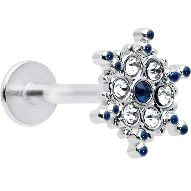 Lip Rings with Multicolor Designs16 Gauge 5/16 Clear Blue Gem Festive Snowflake Labret Monroe Tragus
