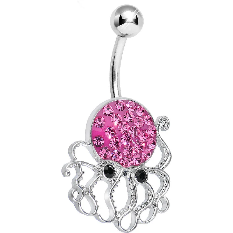 Belly Rings with Stylish Accents for Chic Fashion -Pink Gem Paved Glamorous Octopus Belly Ring Belly Rings with Stylish Accents for Chic Fashion -Pink Gem Paved Glamorous Octopus Belly Ring
