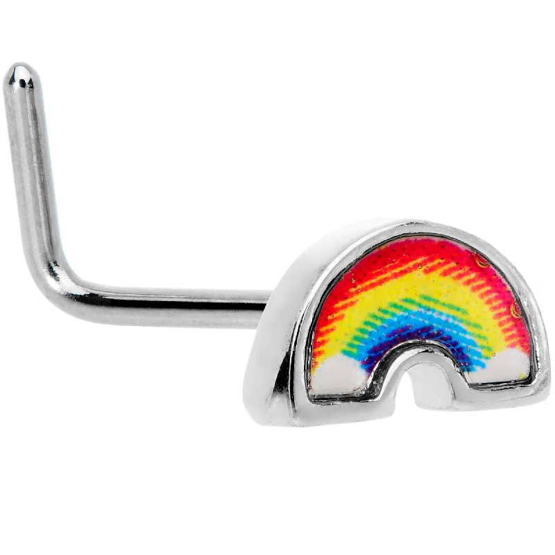 Nose Rings with Square Designs -20 Gauge 1/4 Red Yellow Blue Pride Rainbow L Shaped Nose Ring Nose Rings with Square Designs -20 Gauge 1/4 Red Yellow Blue Pride Rainbow L Shaped Nose Ring