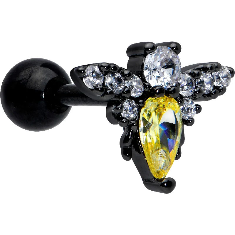 Women's Earrings – Elegant Designs for Every Personality--16 Gauge 1/4 Clear Yellow Gem Black Butterfly Cartilage Tragus Earring Women's Earrings – Elegant Designs for Every Personality--16 Gauge 1/4 Clear Yellow Gem Black Butterfly Cartilage Tragus Earring