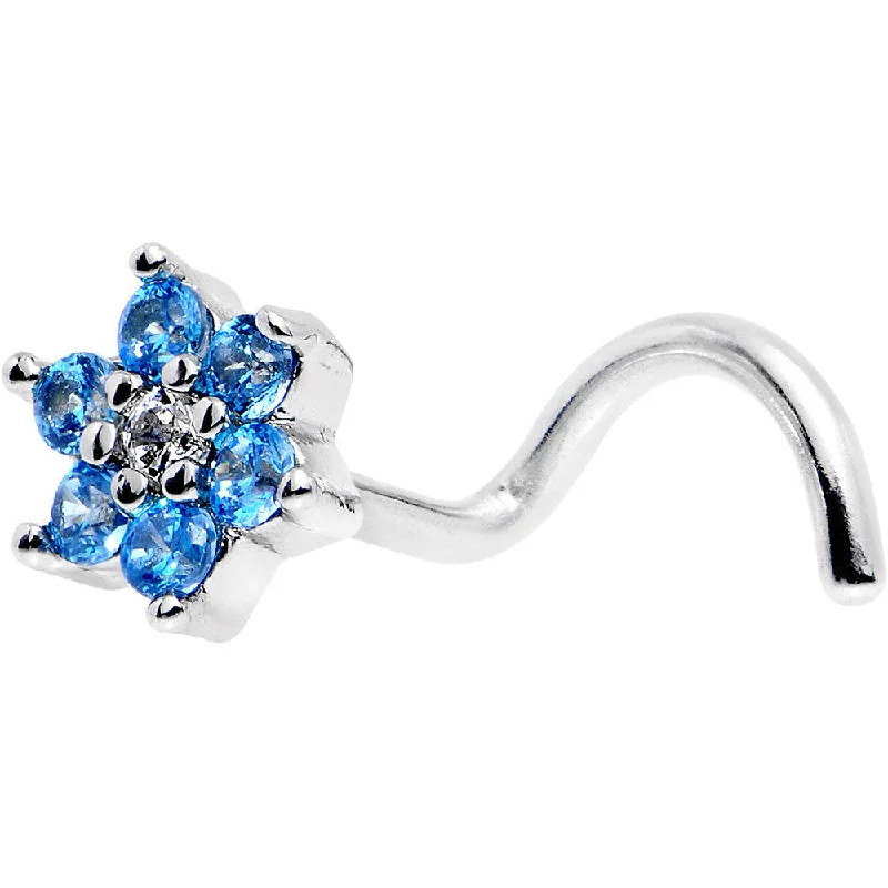 Nose Rings for Creative Styling -18 Gauge 1/4 Aqua Blue and Clear CZ Gem Flower Left Nose Screw Nose Rings for Creative Styling -18 Gauge 1/4 Aqua Blue and Clear CZ Gem Flower Left Nose Screw