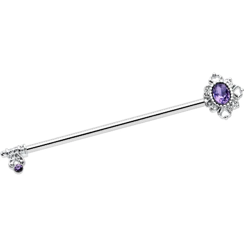 Women's Earrings – Elegant Designs for Every Personality--14 Gauge Purple Gem Unlock My Heart Key Industrial Barbell 38mm Women's Earrings – Elegant Designs for Every Personality--14 Gauge Purple Gem Unlock My Heart Key Industrial Barbell 38mm
