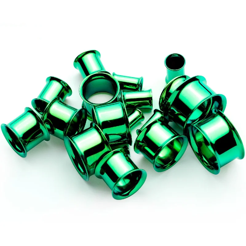 Women's Earrings – Elegant Designs for Every Personality--Green Anodized Steel Double Flare Tunnel Plug Set 4mm-16mm