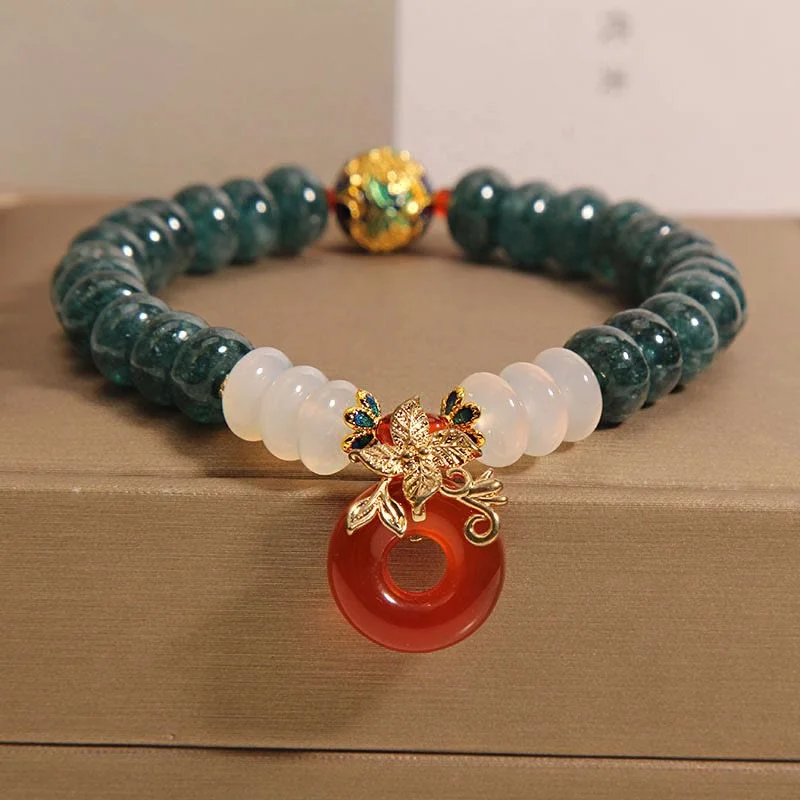 Women's Beaded Bangle Bracelets-Buddha Stones Jade White Agate Red Agate Peace Buckle Abacus Beads Luck Bracelet Women's Beaded Bangle Bracelets-Buddha Stones Jade White Agate Red Agate Peace Buckle Abacus Beads Luck Bracelet