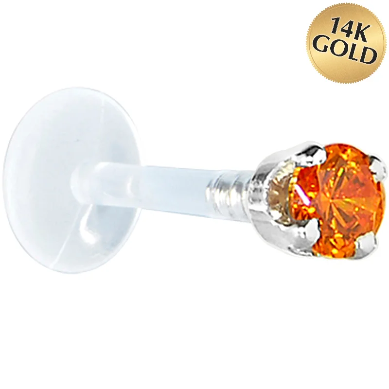 Women's Earrings – Elegant Designs for Every Personality--16 Gauge 1/4 Solid 14KT White Gold 3mm Orange Cubic Zirconia Bioplast Tragus Earring Stud Women's Earrings – Elegant Designs for Every Personality--16 Gauge 1/4 Solid 14KT White Gold 3mm Orange Cubic Zirconia Bioplast Tragus Earring Stud