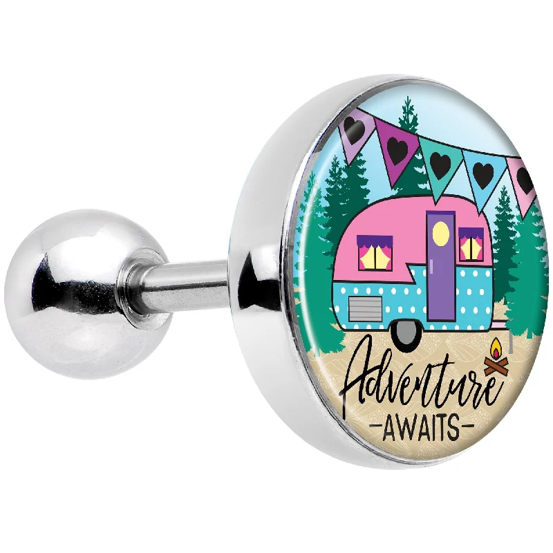 Women's Earrings – Elegant Designs for Every Personality--16 Gauge 1/4 Adventure Awaits Camper Tragus Cartilage Earring