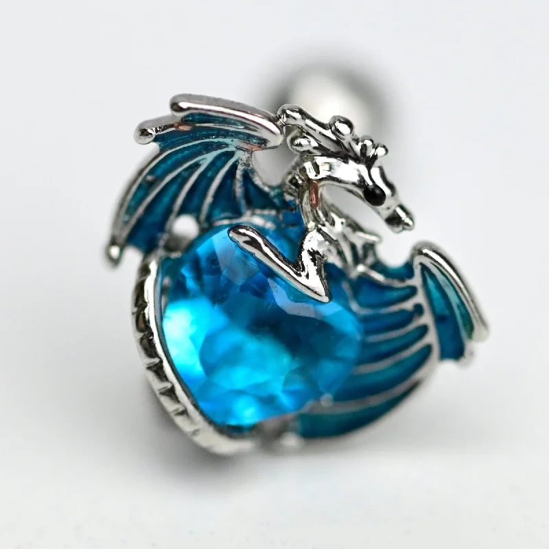 Women's Earrings – Elegant Designs for Every Personality--16 Gauge 1/4 Blue CZ Gem Heart Of Dragon Cartilage Tragus Earring