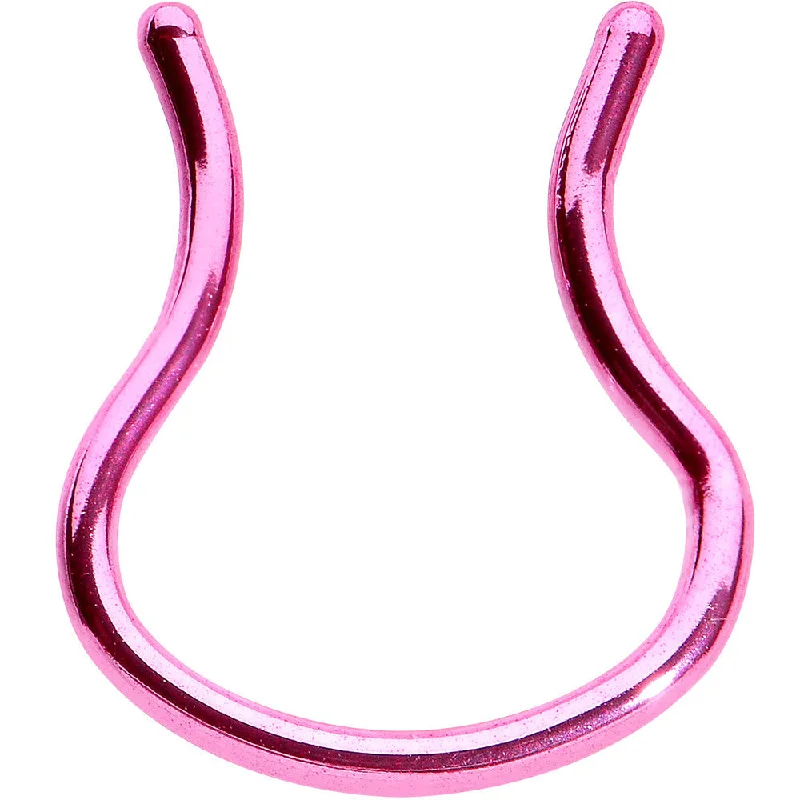 Nose Rings with Ruby Stones -16 Gauge Pink Anodized Septum Retainer