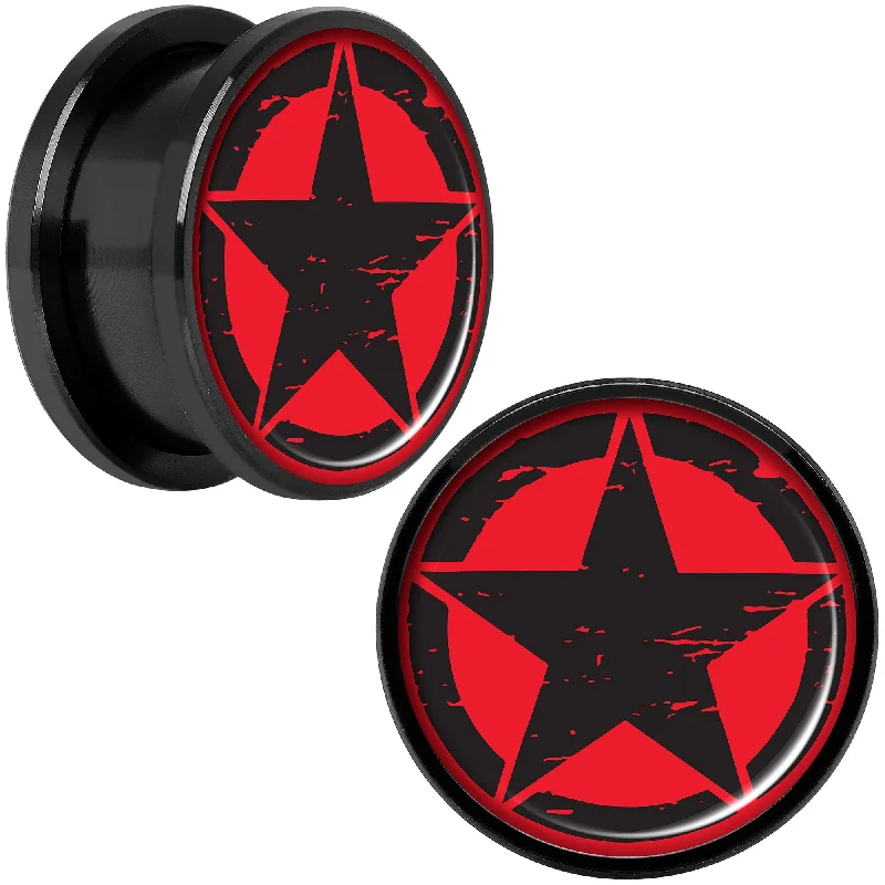 Women's Earrings – Elegant Designs for Every Personality--Black Red Distressed Star Black Anodized Screw Fit Plug Set 18mm Women's Earrings – Elegant Designs for Every Personality--Black Red Distressed Star Black Anodized Screw Fit Plug Set 18mm