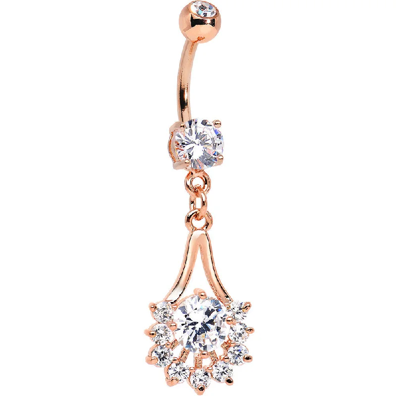 Designer Belly Rings for Unique Fashion -14kt Rose Gold Plated Clear Gem Tribal Fan Drop Dangle Belly Ring Designer Belly Rings for Unique Fashion -14kt Rose Gold Plated Clear Gem Tribal Fan Drop Dangle Belly Ring