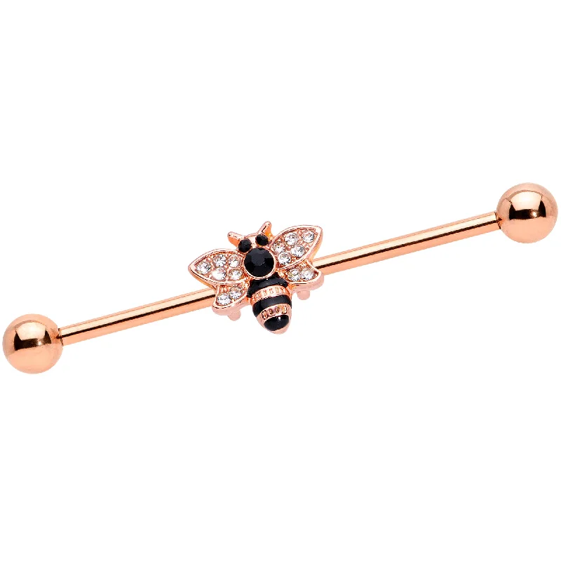 Women's Earrings – Elegant Designs for Every Personality--14 Gauge Clear Black Gem Rose Gold Tone Bee Industrial Barbell 38mm Women's Earrings – Elegant Designs for Every Personality--14 Gauge Clear Black Gem Rose Gold Tone Bee Industrial Barbell 38mm